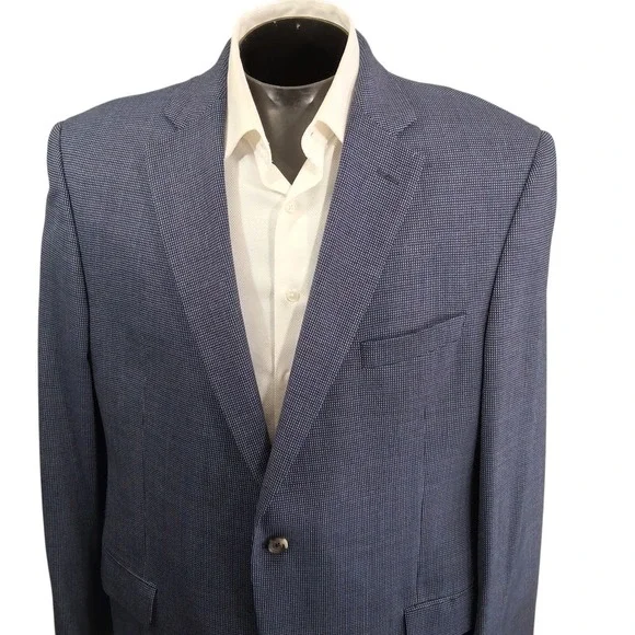 Cremieux Sport Coat Mens 46L Blue Birdseye Loro Piana Wool Blazer Double Vent
