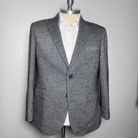 Pronto Uomo Blazer Mens 46R Grey Herringbone Two Button Double Vent Professional