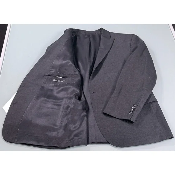 KENNETH COLE Solid Gray 100% Wool Mens Peek Lapel Suit Jacket - 44 Short