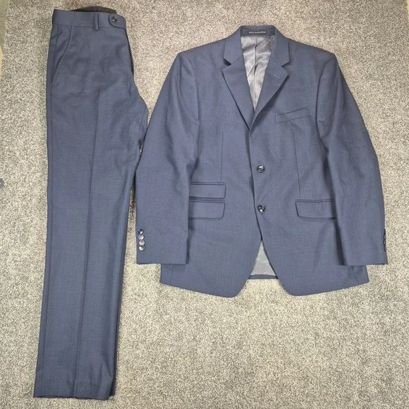 Perry Ellis Portfolio Suit Mens 38S Blue Slim Fit 2-Piece Blazer Pants 32x32