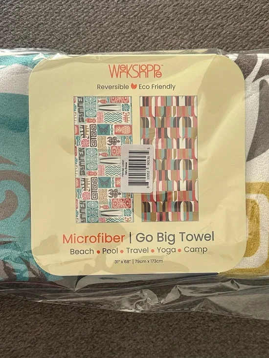 Wekstapp Reversible Microfiber Go Big Towel - Teal, White, Yellow, Brown