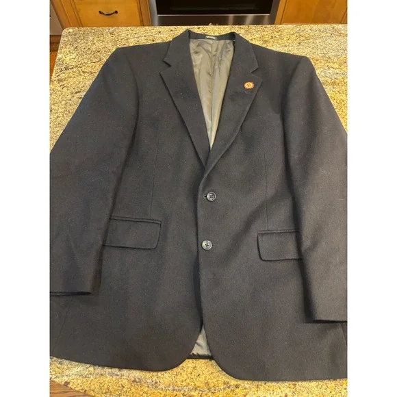 (READ) Oscar de la Renta Black Wool Cashmere Blazer Mens 44R Classic Two‎ Button