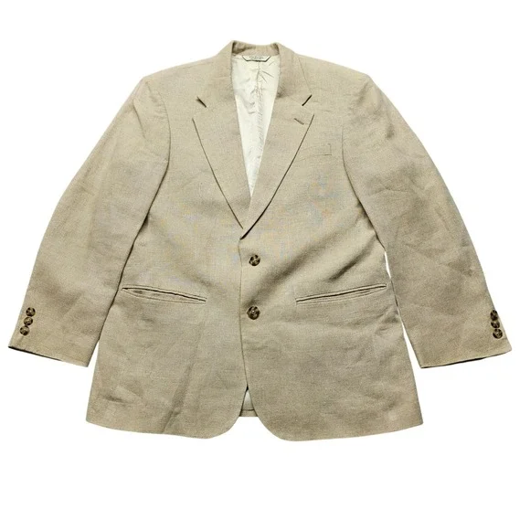 AKA Eddie Bauer Mens 38R Linen Blazer Tan Oatmeal 2 Button Sport Coat Regular