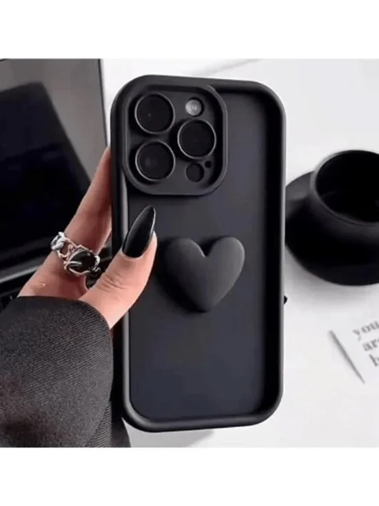 Soft 3d Heart Case for iPhone 16 plus + (black)