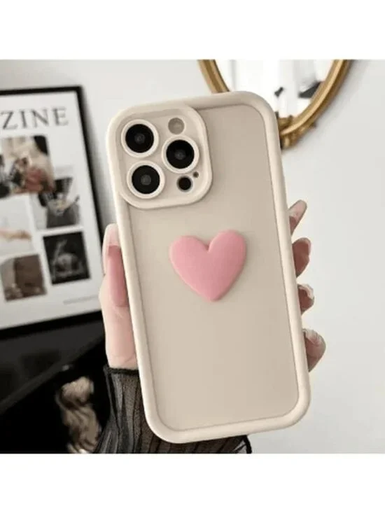 Soft 3d Heart Case for iPhone 15 plus + (white)