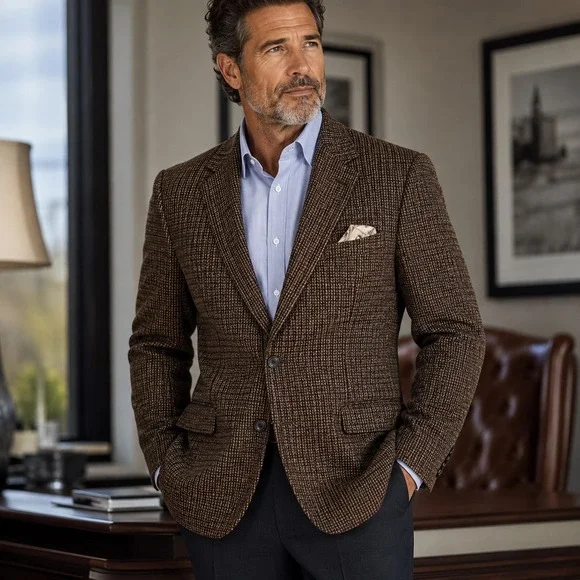 Hickey Freeman Boardroom 44R Brown 100% Wool Sport Coat Blazer USA Made