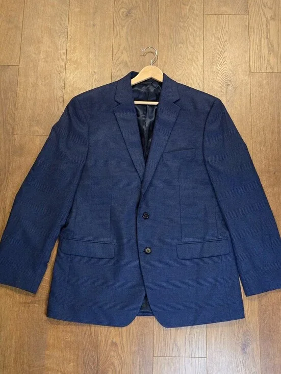Lauren Ralph Lauren Men's 42R Navy Blue Plaid Sport Coat Blazer 2 Button Stretch