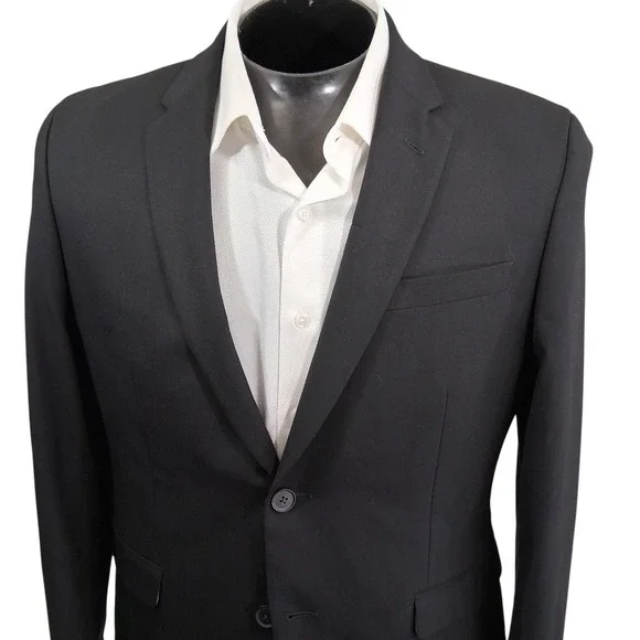 Egara Sport Coat 42S Solid Black Skinny Fit Stretch 2 Button Blazer Double Vent