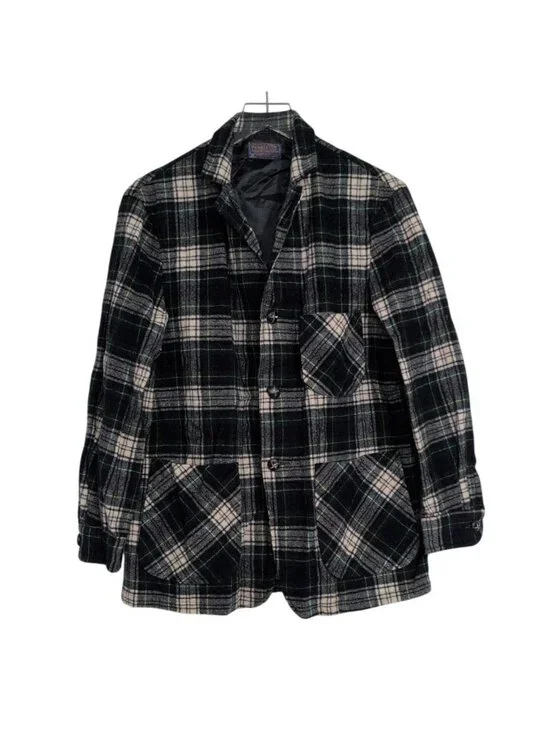 Vintage Pendleton Virgin Wool Plaid Blazer Mens Size Large Green 3 Button Jacket