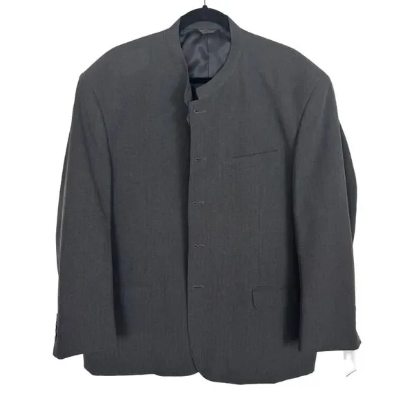 NWT Weaverland Collection Charcoal Gray Collarless Suit Blazer Jacket Men's 48S