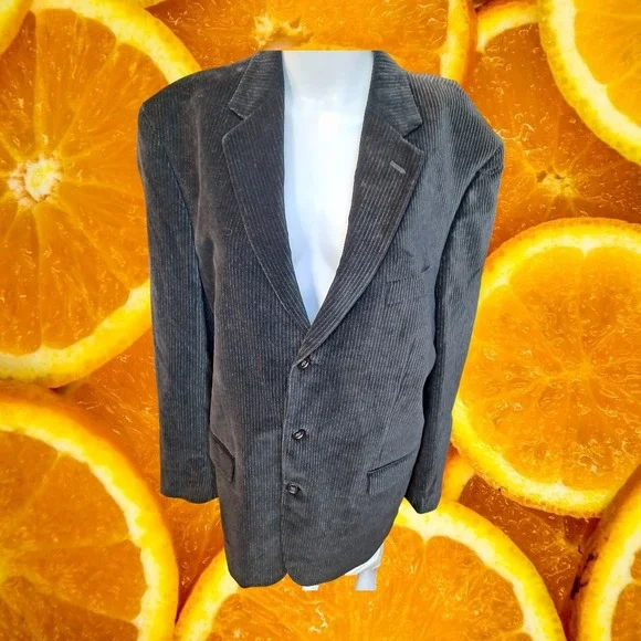 Calvin‎ Klein Men's 42L Gray Pinstripe Corduroy Sport Coat Blazer Jacket