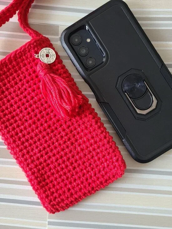 Crochet Crossbody Cell Phone Holder Small Purse Case Crossbody Bag NEW HANDMADE