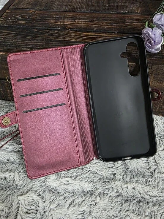 Defencase Samsung Galaxy A54 5G Wallet Phone Case Red with Strap