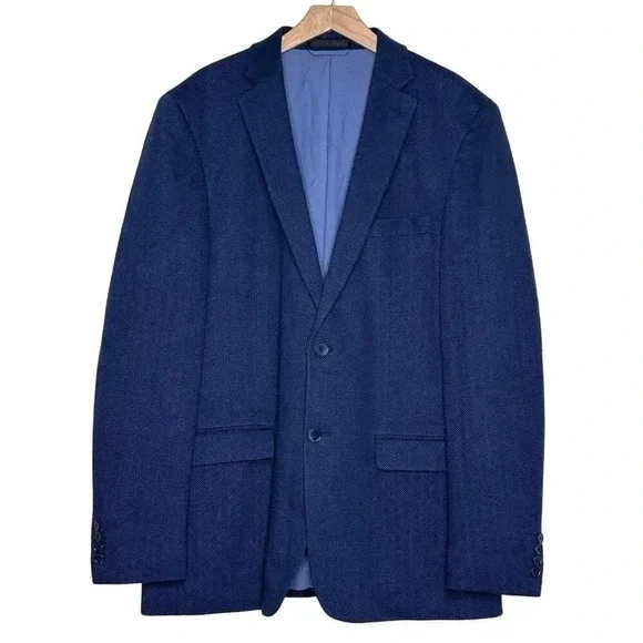 Izod 44L blue herringbone tweed men's‎ 2 button classic fit blazer sports coat