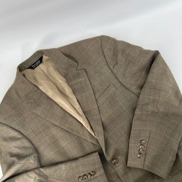 Jos A‎ Bank 39R Blazer Mens Brown Plaid Silk Wool Blend Sport Coat 2 Button