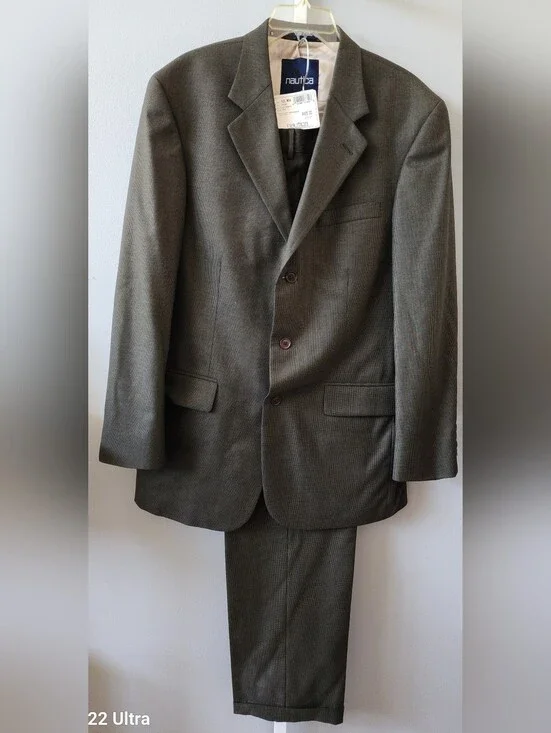 Nautica Men's Olive Two-Piece Suit Jacket and Trousers