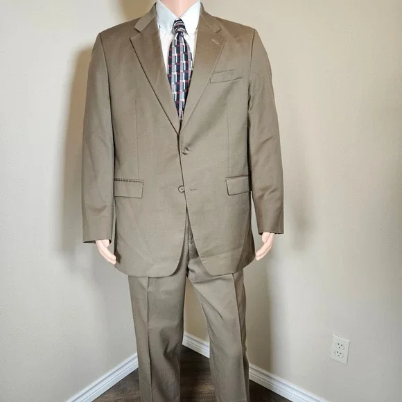 Vtg Lauren Ralph Lauren Men's Wool 2 Piece Suit Olive Brown 42L 2 Button Closure