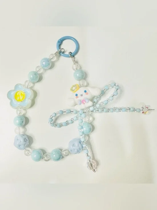 Kawaii Blue Beaded Charm Wristlet with Cinnamon Character