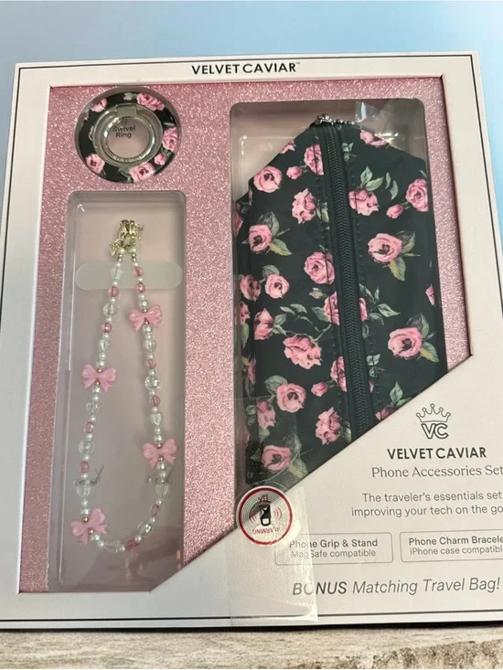 Velvet Caviar Black & Pink Floral Phone Accessories Set