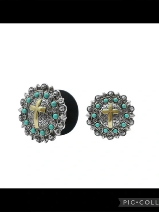 NWT Subset Marsh Collections Silver-Tone Cross Phone Grip with Turquoise Accents