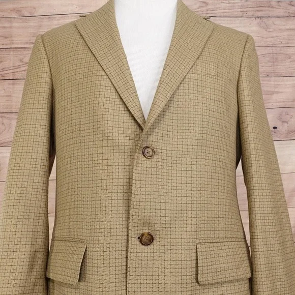 Nautica Blazer Mens 38R Beige Check Lambswool Tweed Sport Coat Jacket Notch