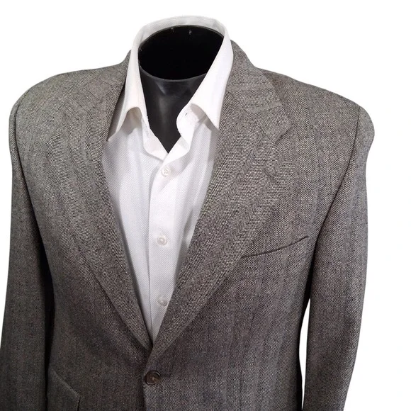 Chaps Ralph Lauren Tweed Sport Coat 38S Brown Herringbone Silk Wool Vintage