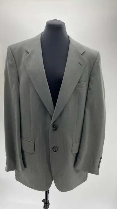 Vintage Burberry Men's Gray Pinstriped Two-Button Blazer Jacket