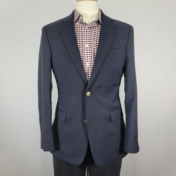 Tommy Hilfiger Men's‎ Sport Coat Blazer Two Button Navy Blue Wool Polyester 38R