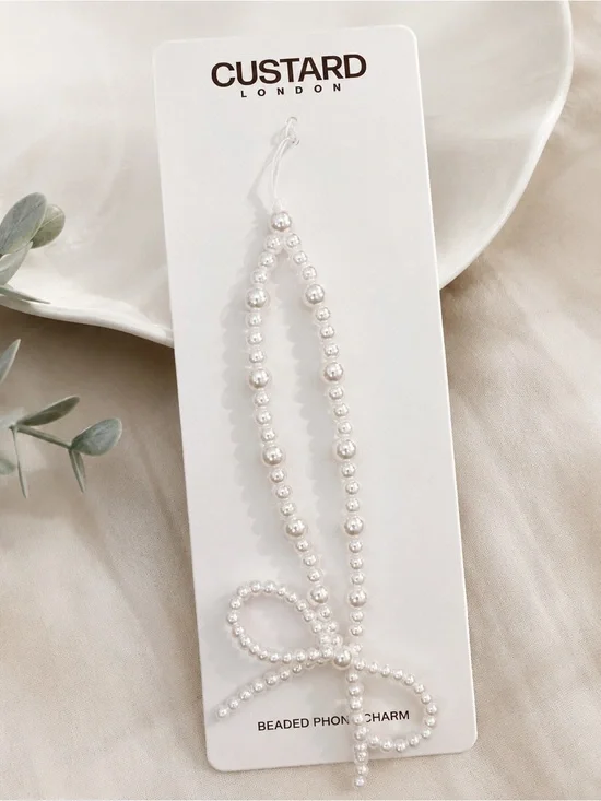 🔥 2/20: Custard London White Faux Pearl Beaded Phone Charm