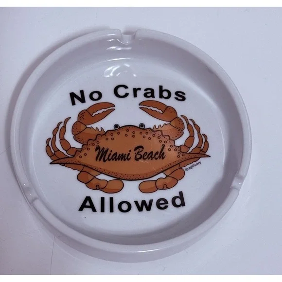 Vintage Miami Beach Ashtray No Crabs Allowed‎ Funny Beach Bar Decor Souvenir