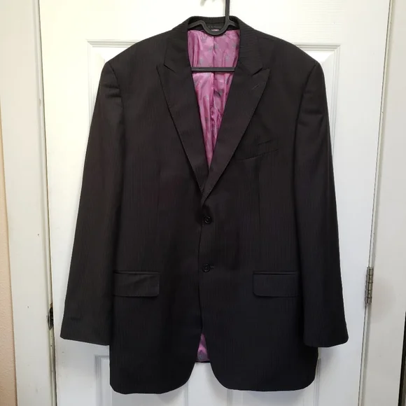 Sean John Black Pinstripe Wool Blend Blazer Suit Jacket