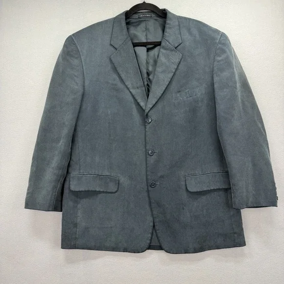 Alfani Blazer‎ Jacket Mens 44 Gray Lined Single Breasted Faux Suede Formal Coat
