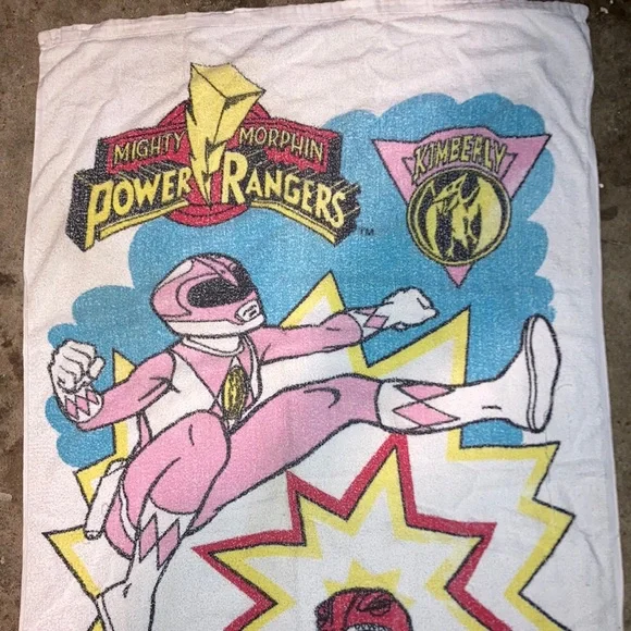 ⚡️🦖 1990s Vintage Original POWER RANGERS Bath Towel - Jason & Kimberly 🌀⚡️