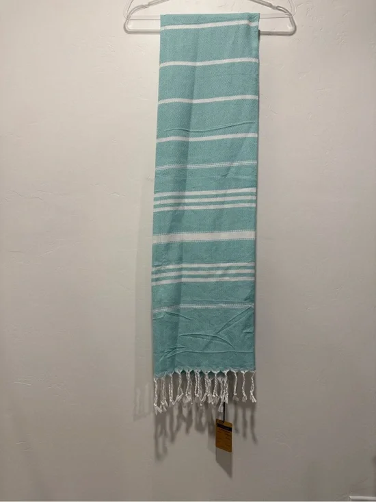 NWT Mint Green Turkish Beach Towel Peshtemal Tassel Coastal Spa Pool Throw