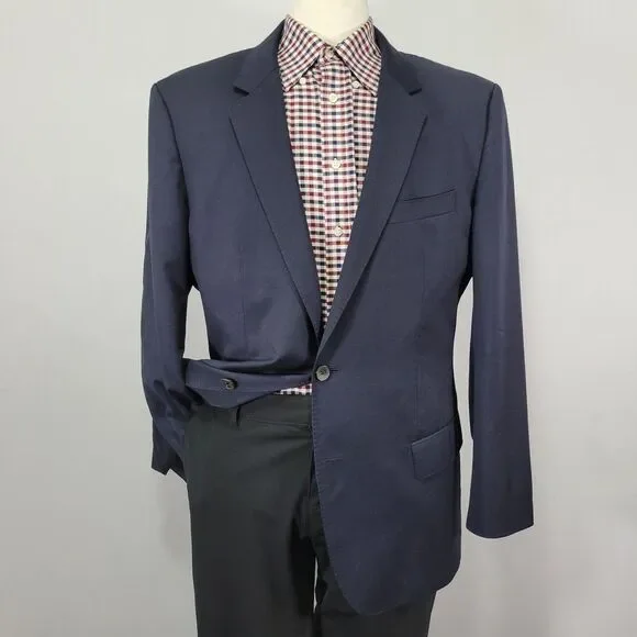 Hugo Boss Men's Sport Coat Blazer Two Button Navy Blue Guabello 120s Wool Sz 48R