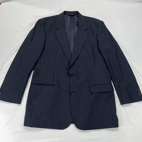 Brooks Brothers Brooksease Wool Blazer 43L Mens Black Pinstripe‎ Suit Jacket