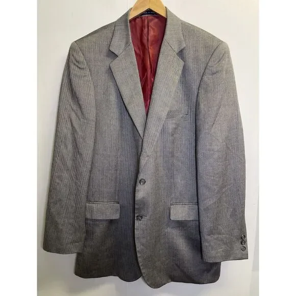 Alan Flusser Men's Blazer 44L Sport Coat Jacket Gray Herringbone Wool/Silk Blend