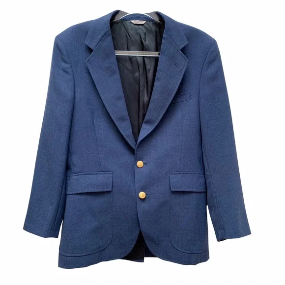 Vintage 70s 80s Dusty Blue Blazer Gold Buttons Retro Mad Men Grandpacore 38S