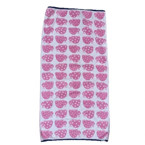 VTG Pottery Barn Kids Ladybug Beach Towel Pink Navy Blue Trim 2017