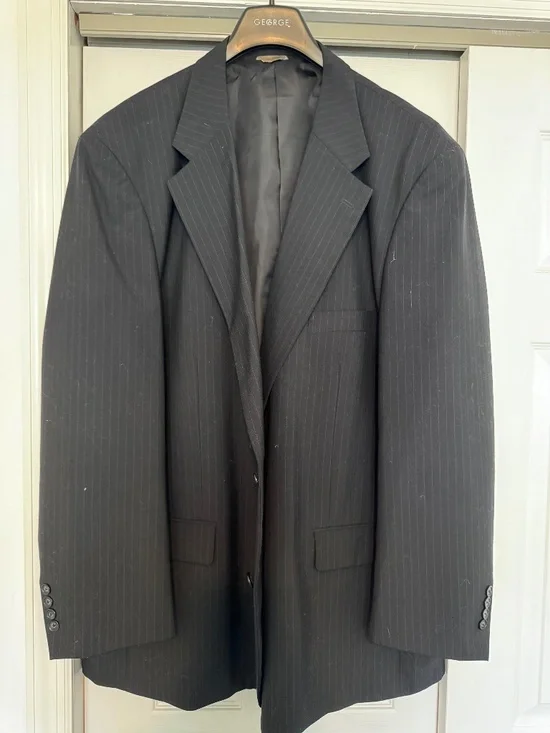 George Comfort Zone Black Pinstripe Suit Jacket Blazer 54L Wool Blend