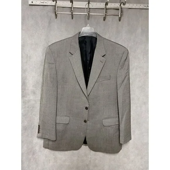 Ralph Lauren Blazer Men 44R Gray Beige 2B Flannel Wool Career Coat Jacket Luxury