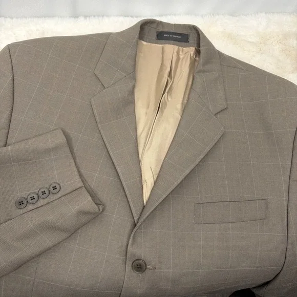 DKNY Mens‎ 42R Blazer Brown Windowpane Pure New Wool 3 Button Sport Coat Vintage