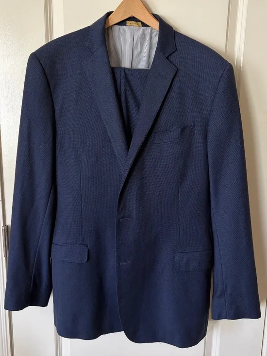 Share Brooks Brothers Explorer Regent Fit 44L Navy Wool Stretch Suit 44 Long