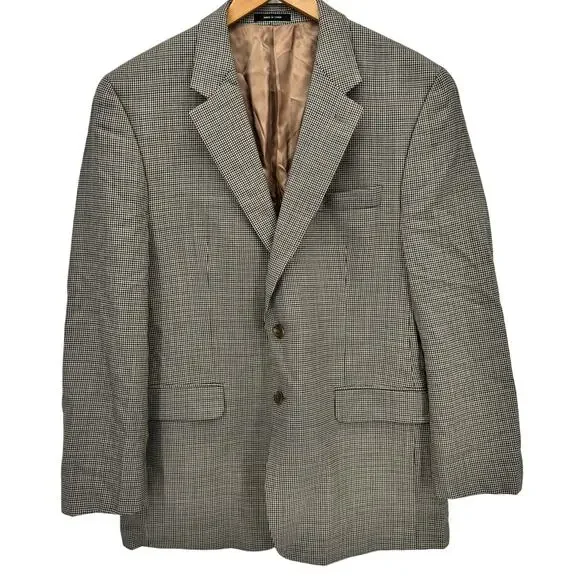 Lauren Ralph Lauren Blazer Mens 42 R‎ Jacket Tan Houndstooth Wool Classic