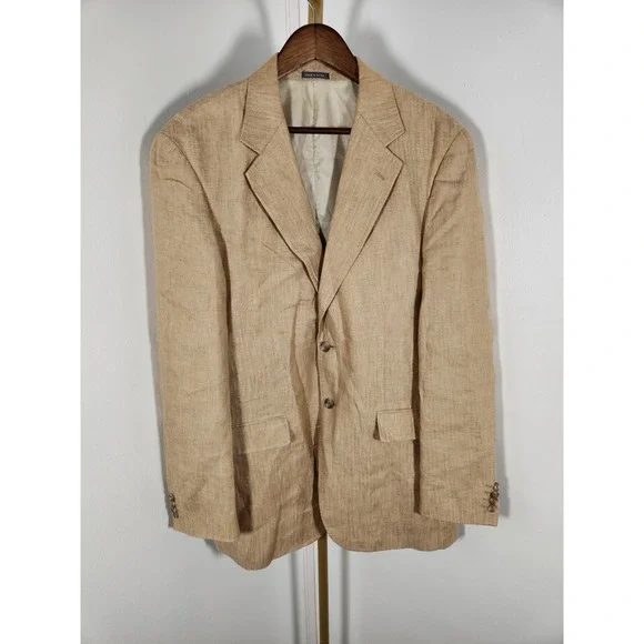 Marconi Beige 100% Linen Textured Two Button Mens Blazer Size‎ 40R 40 Regular