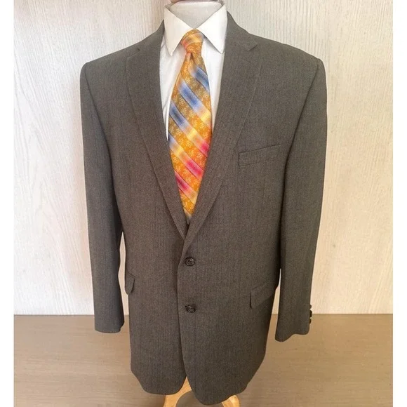 Lauren Ralph Lauren Sport Coat Jacket‎ Brown Herringbone Plaid Flannel Wool 48L
