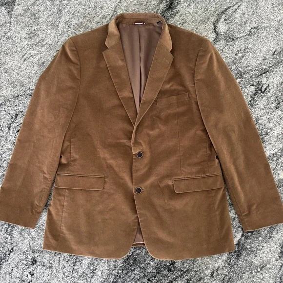 Tommy Hilfiger Velvet Blazer Jacket Men's 44 Regular  Modern Brown With Patches