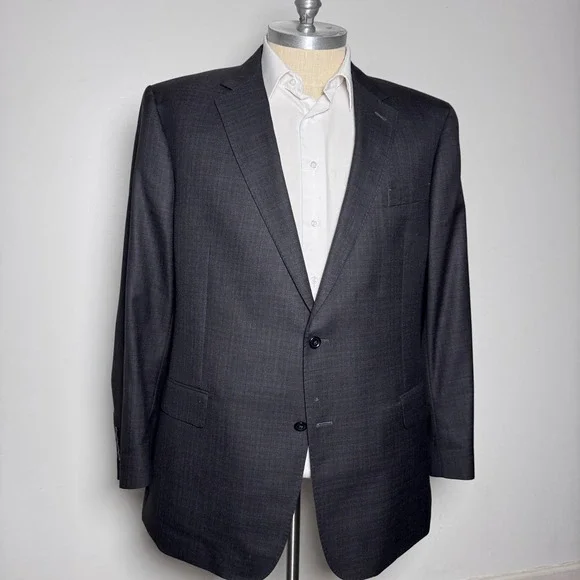Jos. A. Bank Joseph Sport Coat Mens 52L Brown Charcoal‎ Plaid Silk Wool Blend