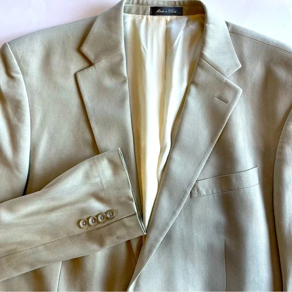 Oscar De‎ La Renta Men's 44L 100% Silk Sport Coat Beige Herringbone Blazer
