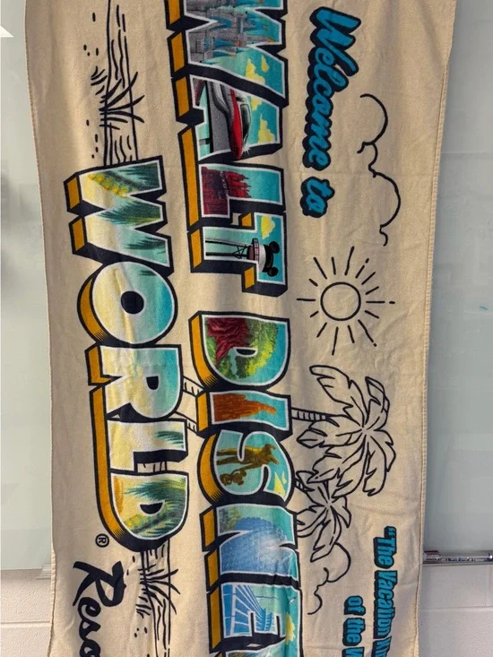 Disney Maui Postcard Beach Towel - Blue, Yellow, Green, Tan